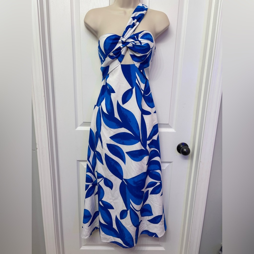 Blue Leaf One-Shoulder Bow Maxi Dress | FORE S - Picture 11 of 11